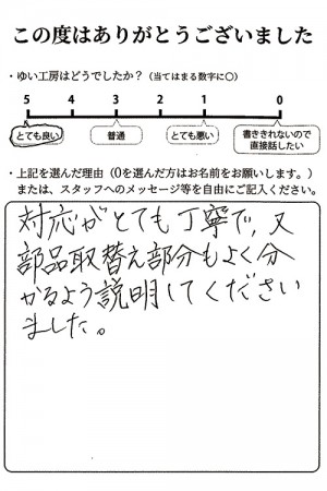 新潟市北区K様のお声（便座取替え）評価5（とても良い）