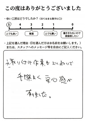 新潟市北区K様のお声（洗面台取替え）評価5（とても良い）