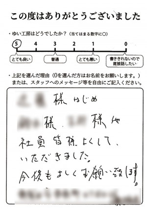 新発田市W様のお声（ブラインド取付け）評価5（とても良い）